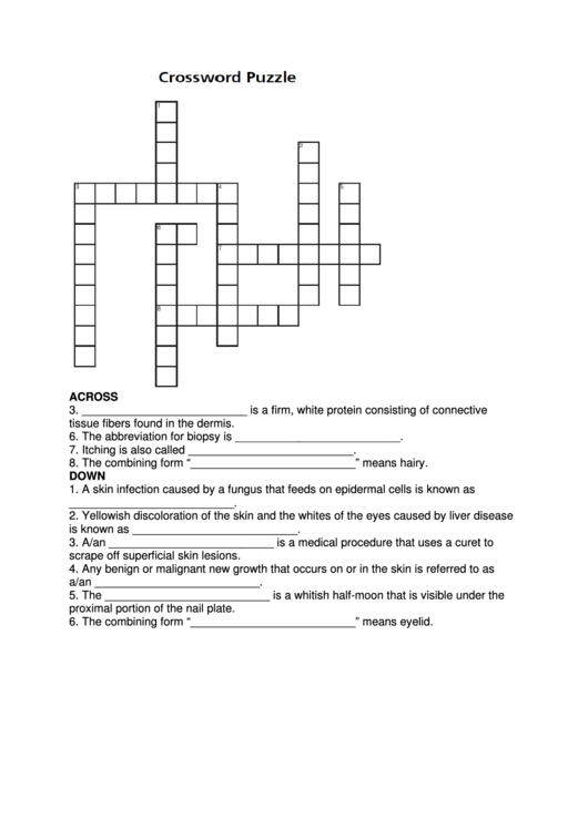 Dermatology X-Word Puzzle Printable pdf