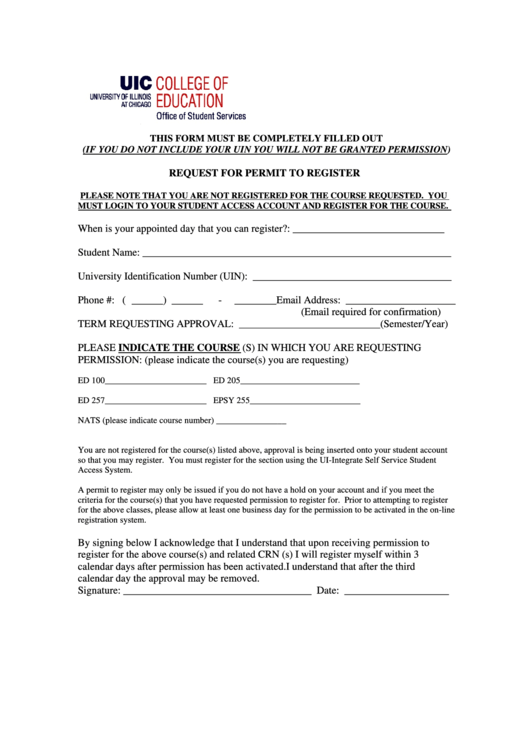 Fillable Request For Permit To Register Printable pdf