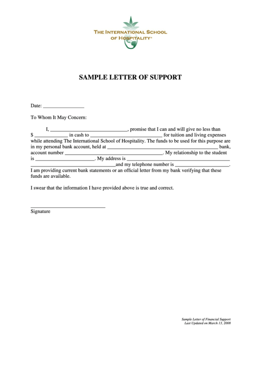 Sample Letter Of Support