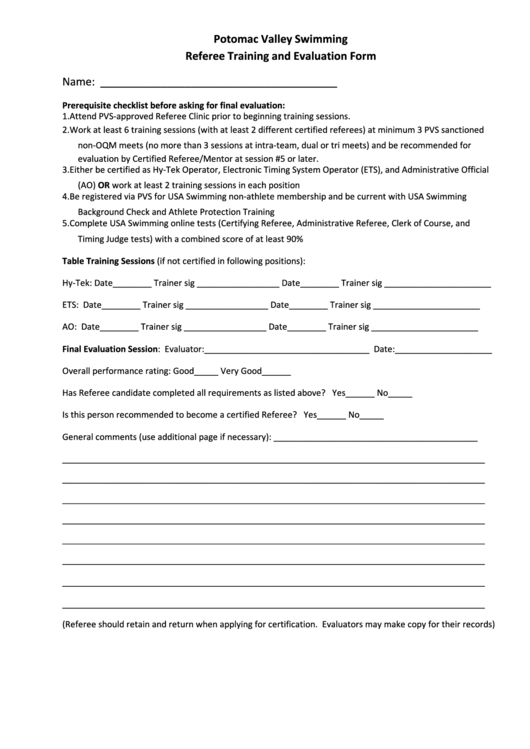 Referee Training And Evaluation Form Printable pdf