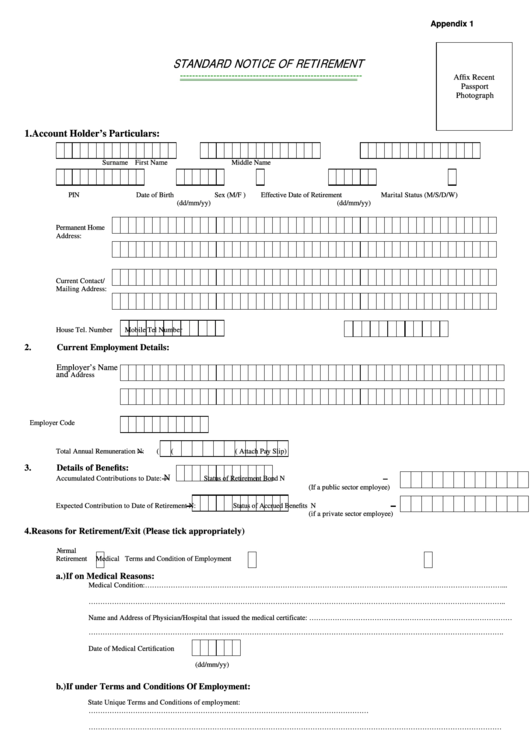 Standard Notice Of Retirement Form Printable pdf