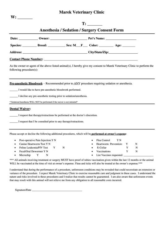 Surgery Consent Form Printable pdf