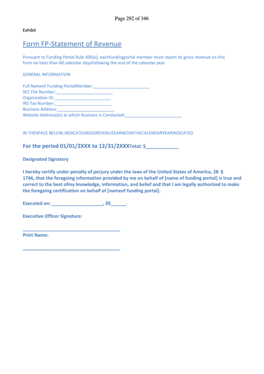Sec Form Fp - Statement Of Revenue Printable pdf