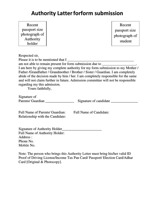 Authority Latter For Form Submission Printable pdf
