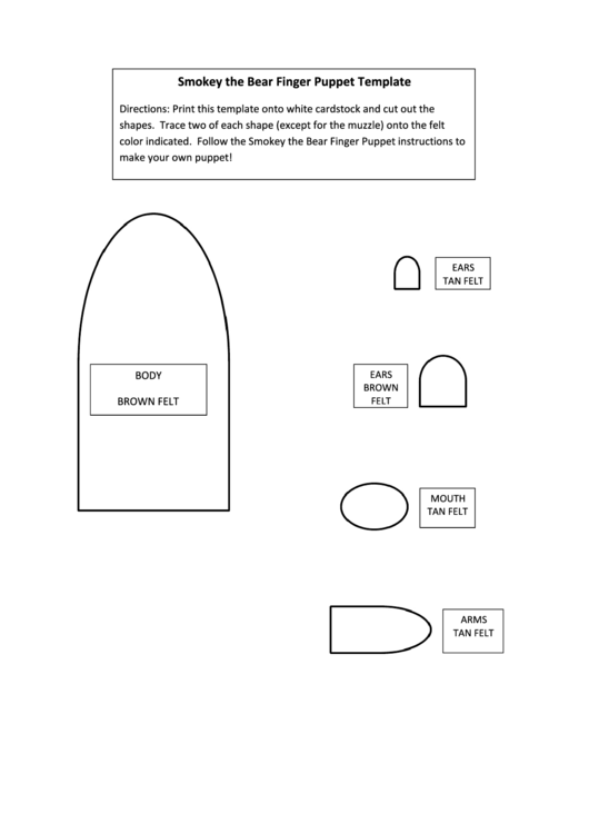 Smokey The Bear Finger Puppet Craft Template Printable pdf