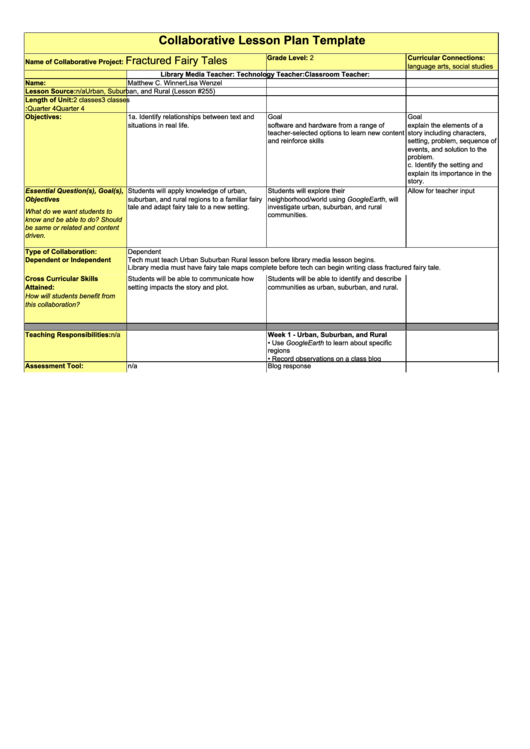 Collaborative Lesson Plan Template Printable pdf