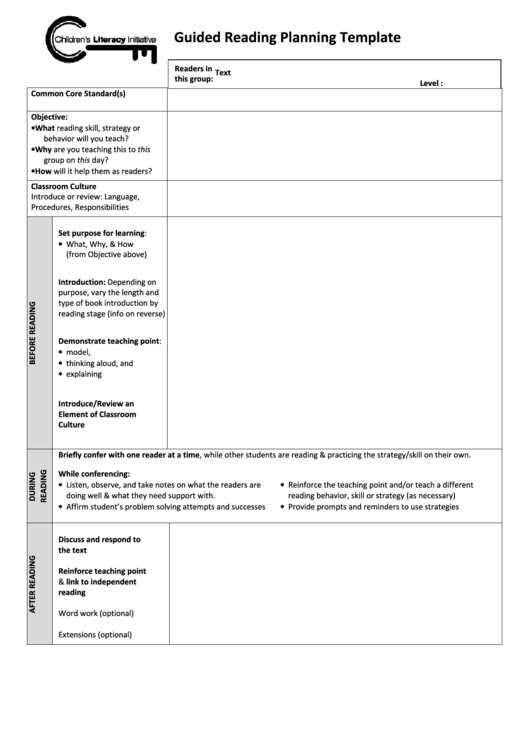 Guided Reading Planning Template Printable pdf