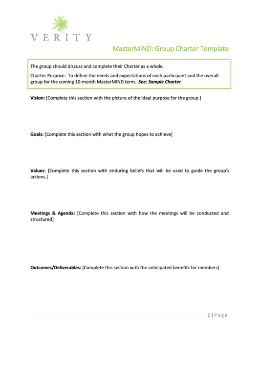 Group Charter Template (Sample) Printable pdf