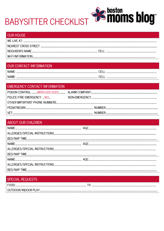 Babysitter Checklist Template