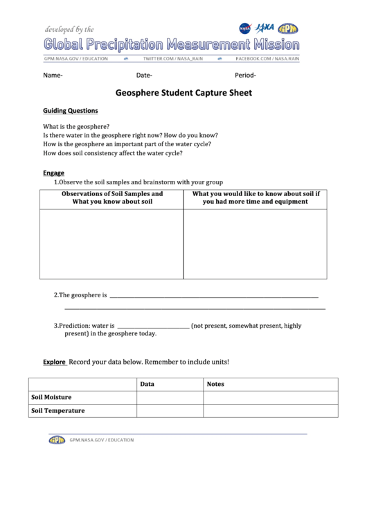 Geosphere Student Capture Sheet Printable pdf