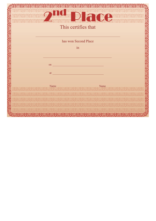 2nd Place Certificate Template Printable pdf