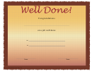 Well Done Certificate Template