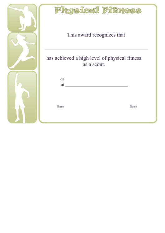Physical Fitness Scout Certificate Template Printable pdf