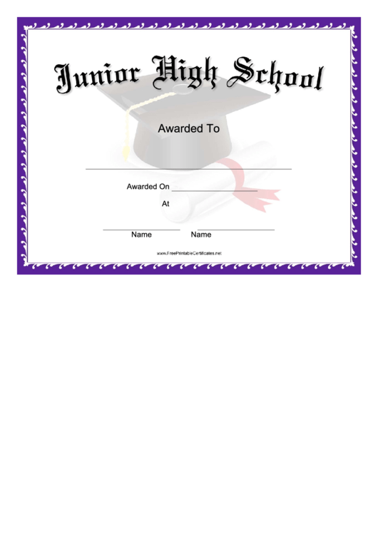 Junior High School Certificate Template Printable pdf