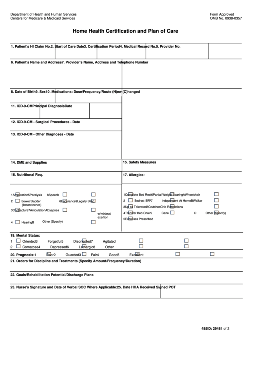 Form Cms-485 Home Health Certification And Plan Of Care Printable pdf