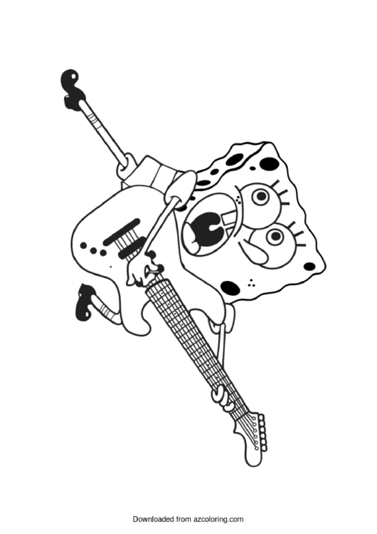 Spongebob With Guitar Coloring Page Printable pdf