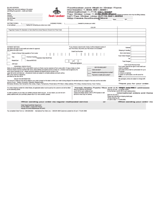 Order Form- Foot Locker Printable pdf