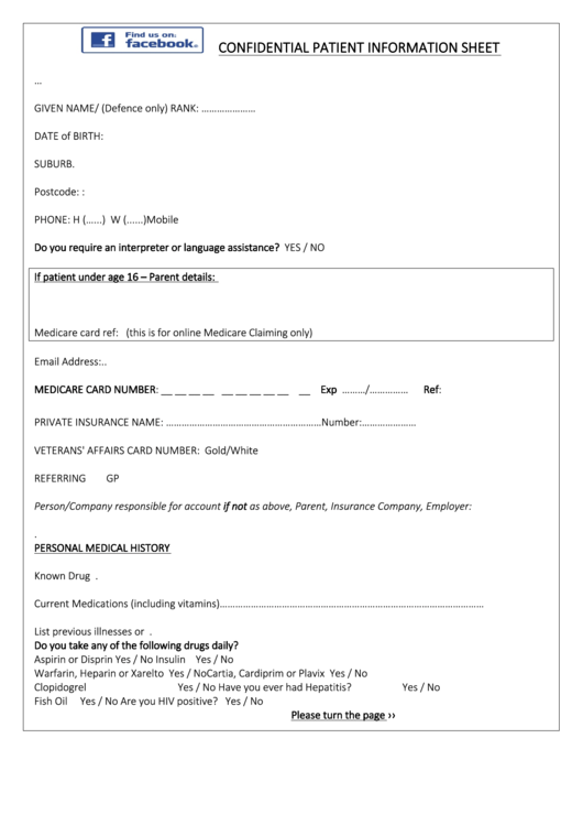 Confidential Patient Information Sheet Printable pdf