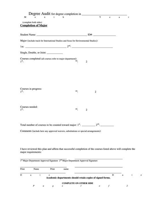Degree Audit Form For Degree Completion Printable pdf