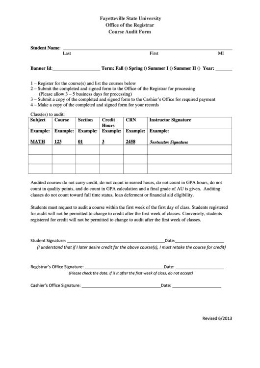Fillable Course Audit Form Printable pdf