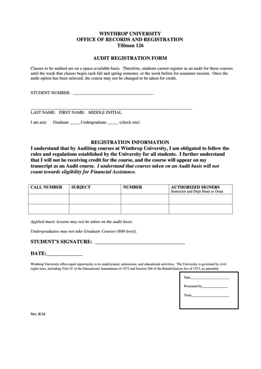 Audit Registration Form Printable pdf