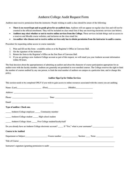 Fillable Course Audit Request Form Printable pdf