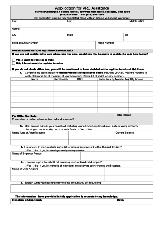 Application For Prc Assistance