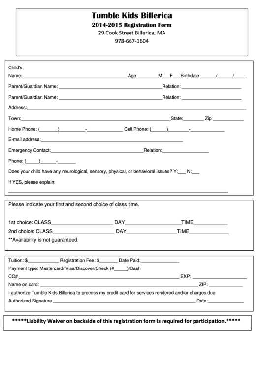 Class Registration Form