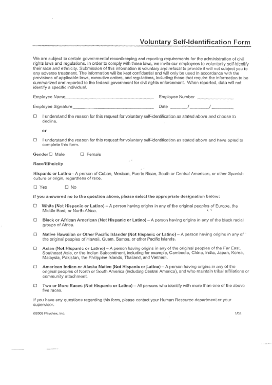 fillable voluntary self identification form printable pdf download