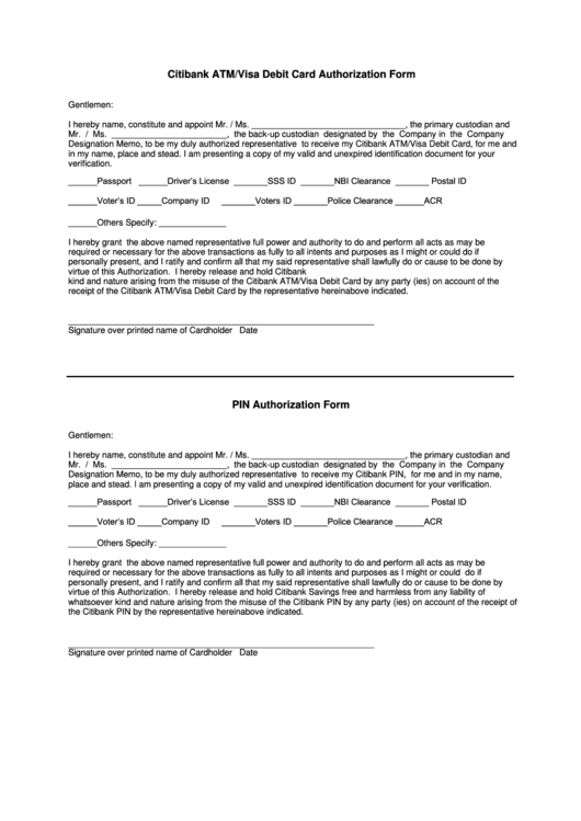 Debit Card Authorization Form Printable pdf