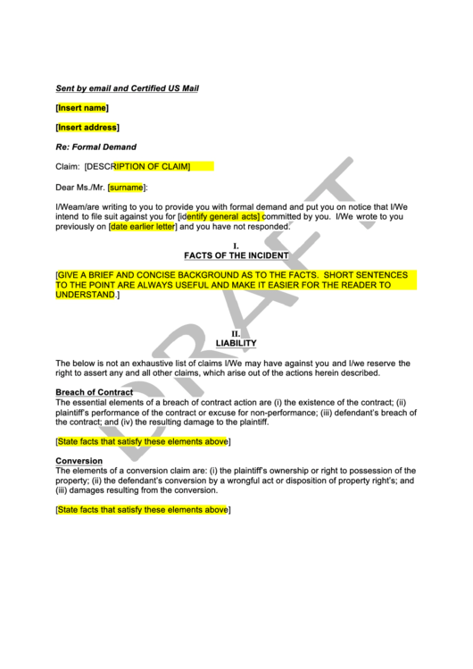 Formal Demand Letter Template Printable pdf