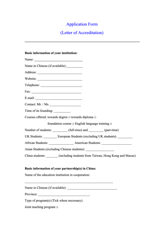 Application Form (Letter Of Accreditation) Printable pdf