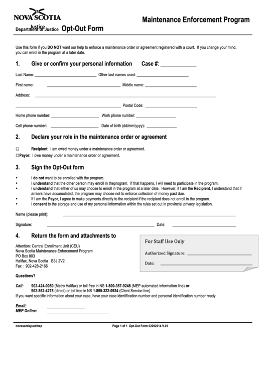 Opt Out Form From Kit Printable pdf