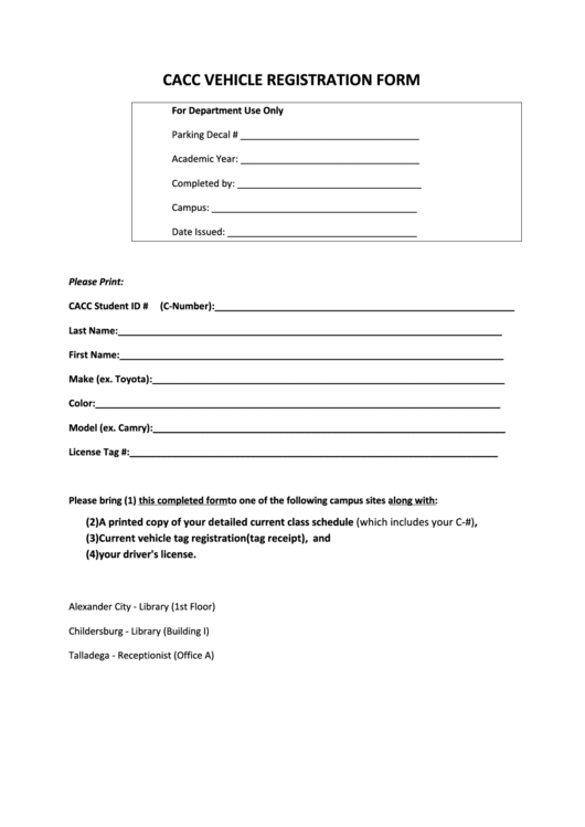 Vehicle Registration Form Printable pdf