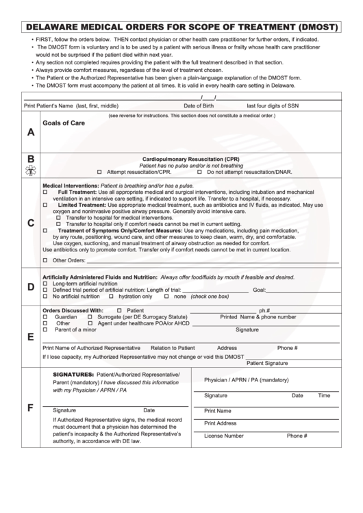 Medical Orders For Scope Of Treatment Printable pdf