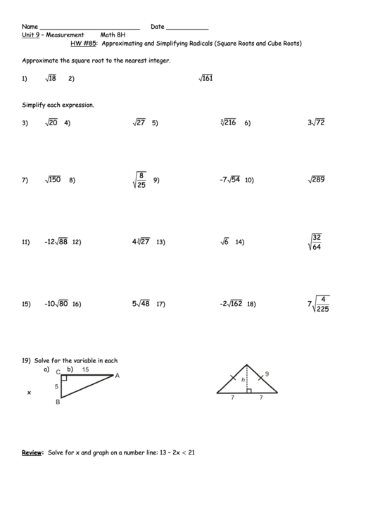 Approximating And Simplifying Radicals Printable pdf