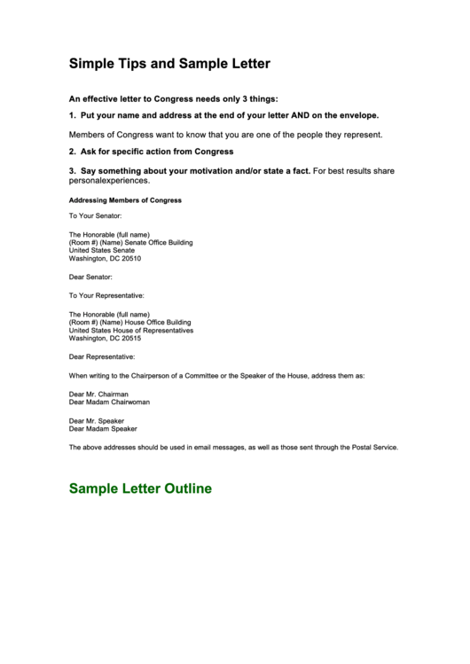 Simple Tips And Sample Letter To Congress Template