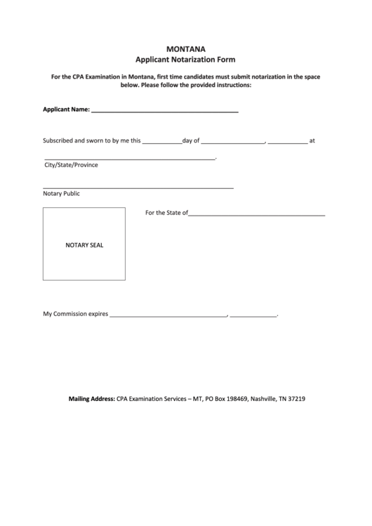 Montana Applicant Notarization Form Printable pdf