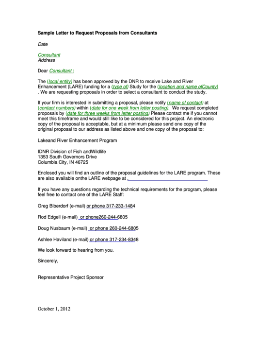 Sample Letter To Request Proposals From Consultants Printable pdf