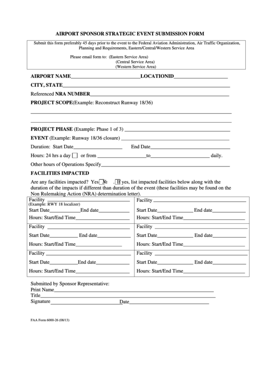 Fillable Faa Form 6000-26 Airport Sponsor Strategic Event Submission Form Printable pdf
