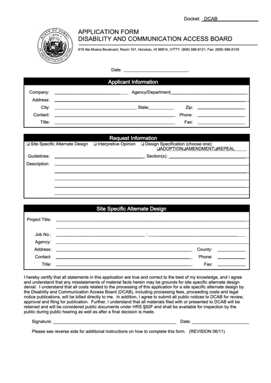 Application Form Disability And Communication Access Board - Hawaii
