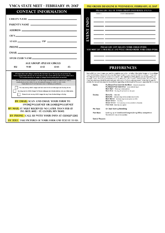 Ymca State Meet Application Form Printable pdf