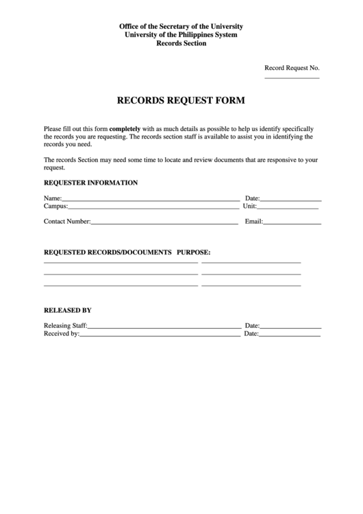 Records Request Form Printable pdf