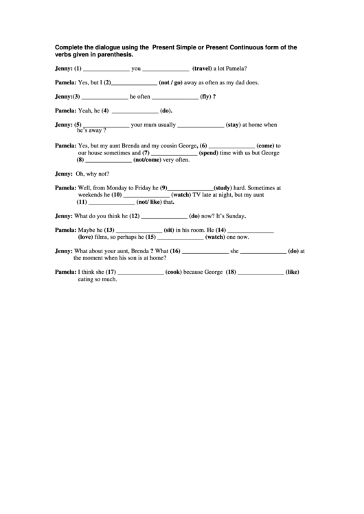 Present Simple Or Present Continuous Worksheet Printable pdf