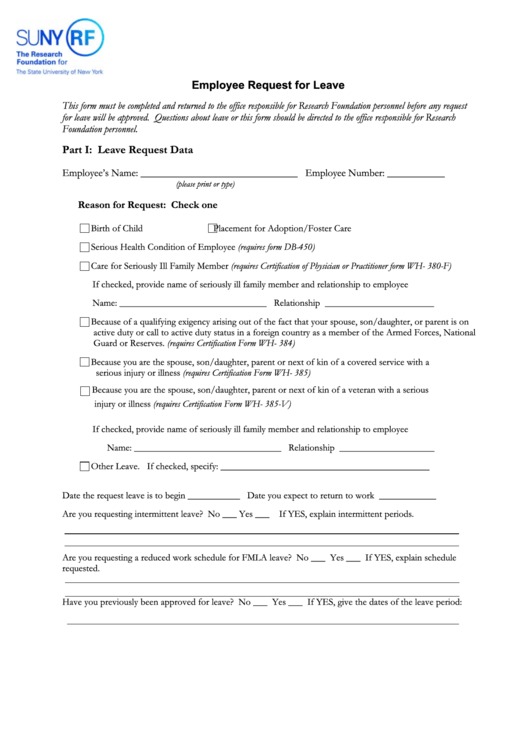 Fillable Employee Request For Leave Form Printable pdf