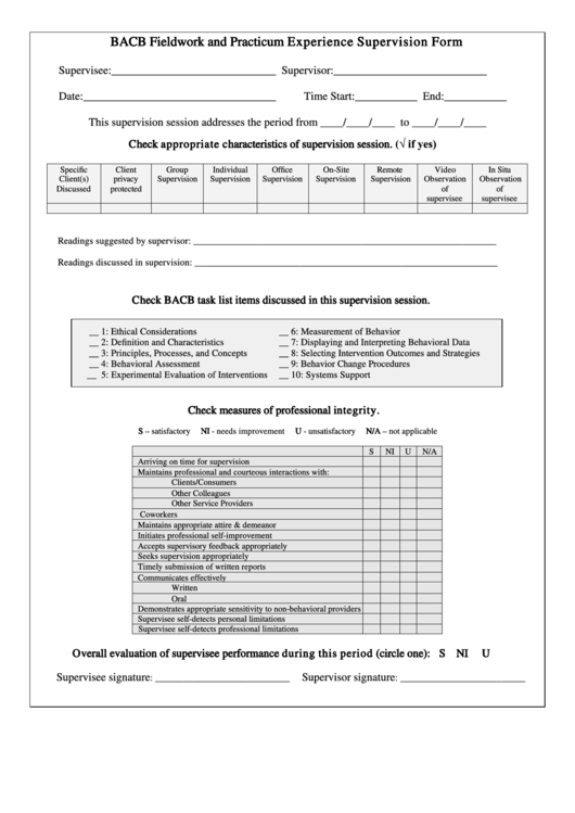 Bacb Experience Supervision Form printable pdf download