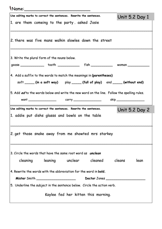 English Language Practice Sheet printable pdf download