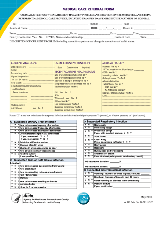 Medical Care Referral Form Printable pdf