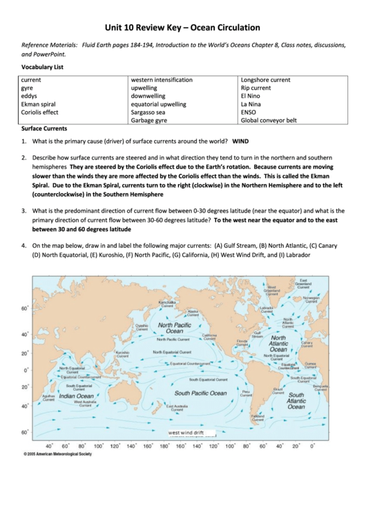 Unit 10 Review Key -Ocean Currents Printable pdf