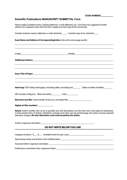 Fillable Manuscript Submission Form Printable pdf
